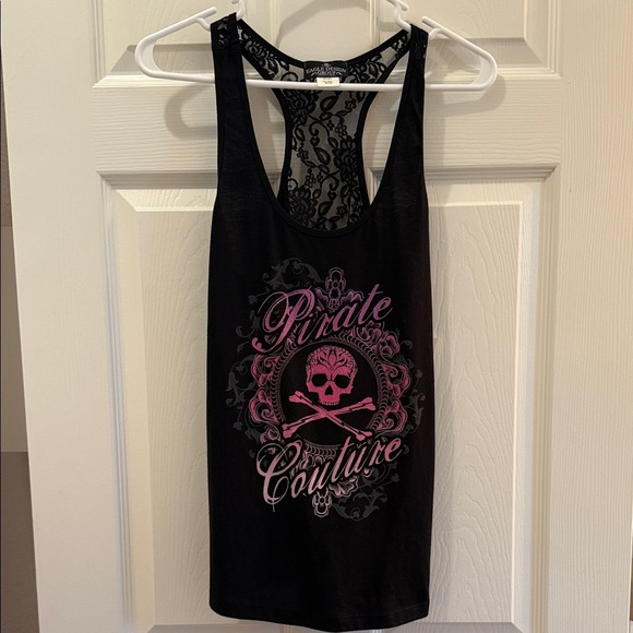Disney Tops - Disney parks Black & Pink Lace-Back Graphic Tank Top - Pirate Couture
